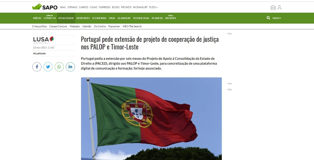 Sapo: Portugal pede extensão de projeto de cooperação de justiça nos PALOP e Timor-Leste